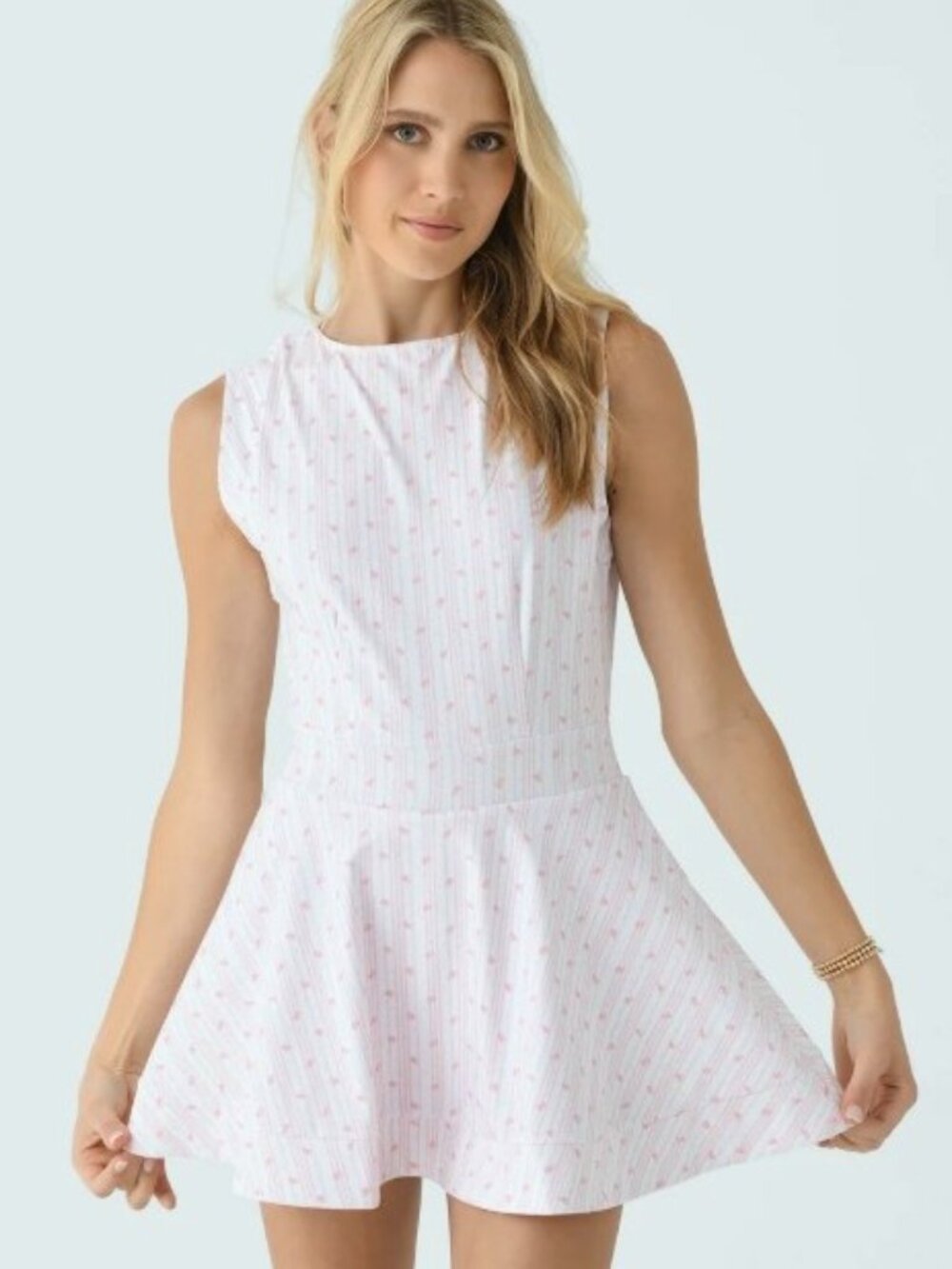 Byrdie Golf Social Sleeveless Montauk Mini Dress White Pink Floral Size S